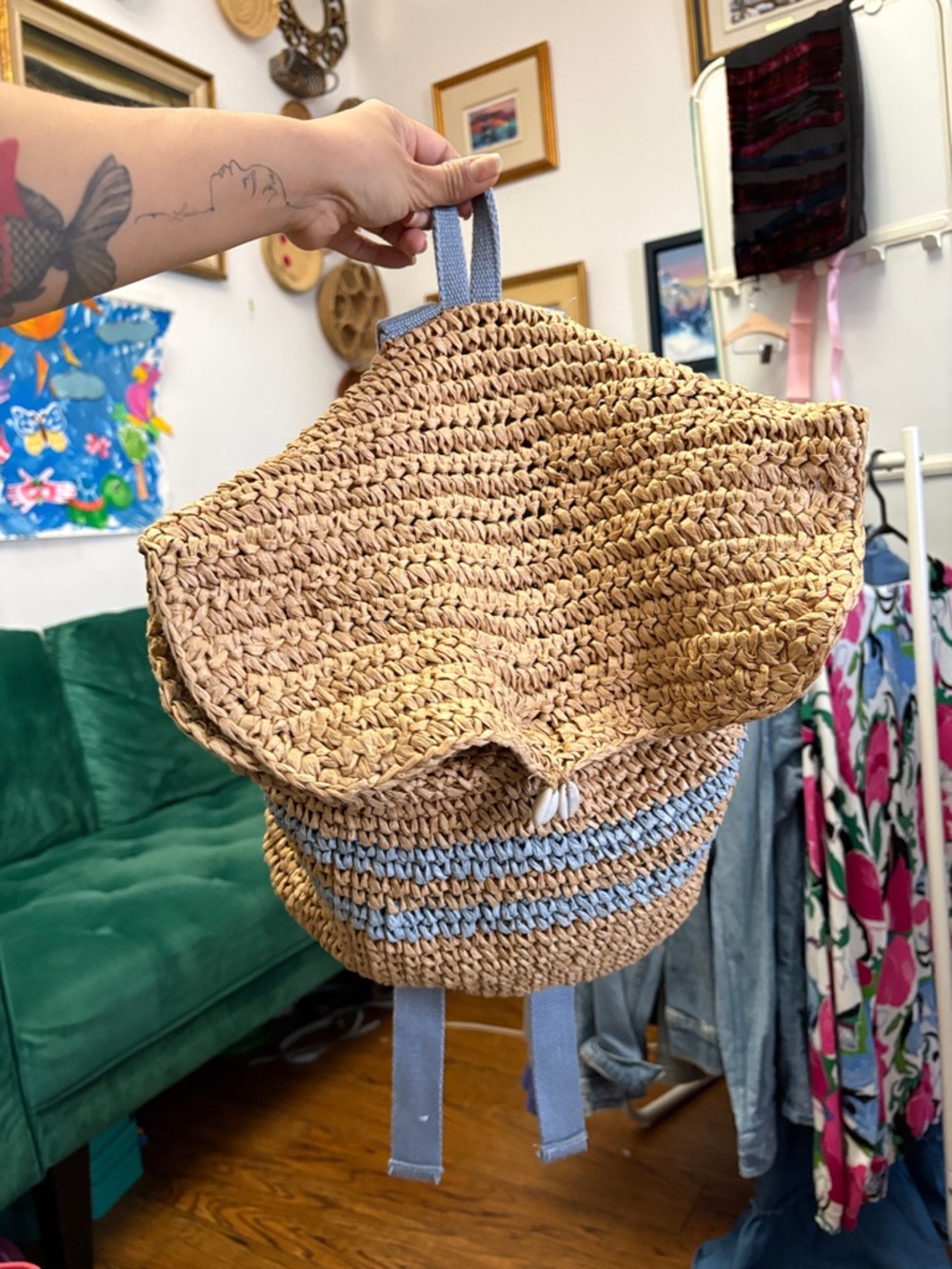 ZARA 🩵🤎 Paper Woven Backpack